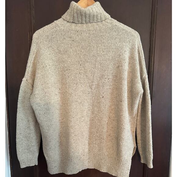 VINCE Turtleneck Sweater Chunky Wool Blend Oversized Speckled Beige XS Preppy - Picture 2 of 11